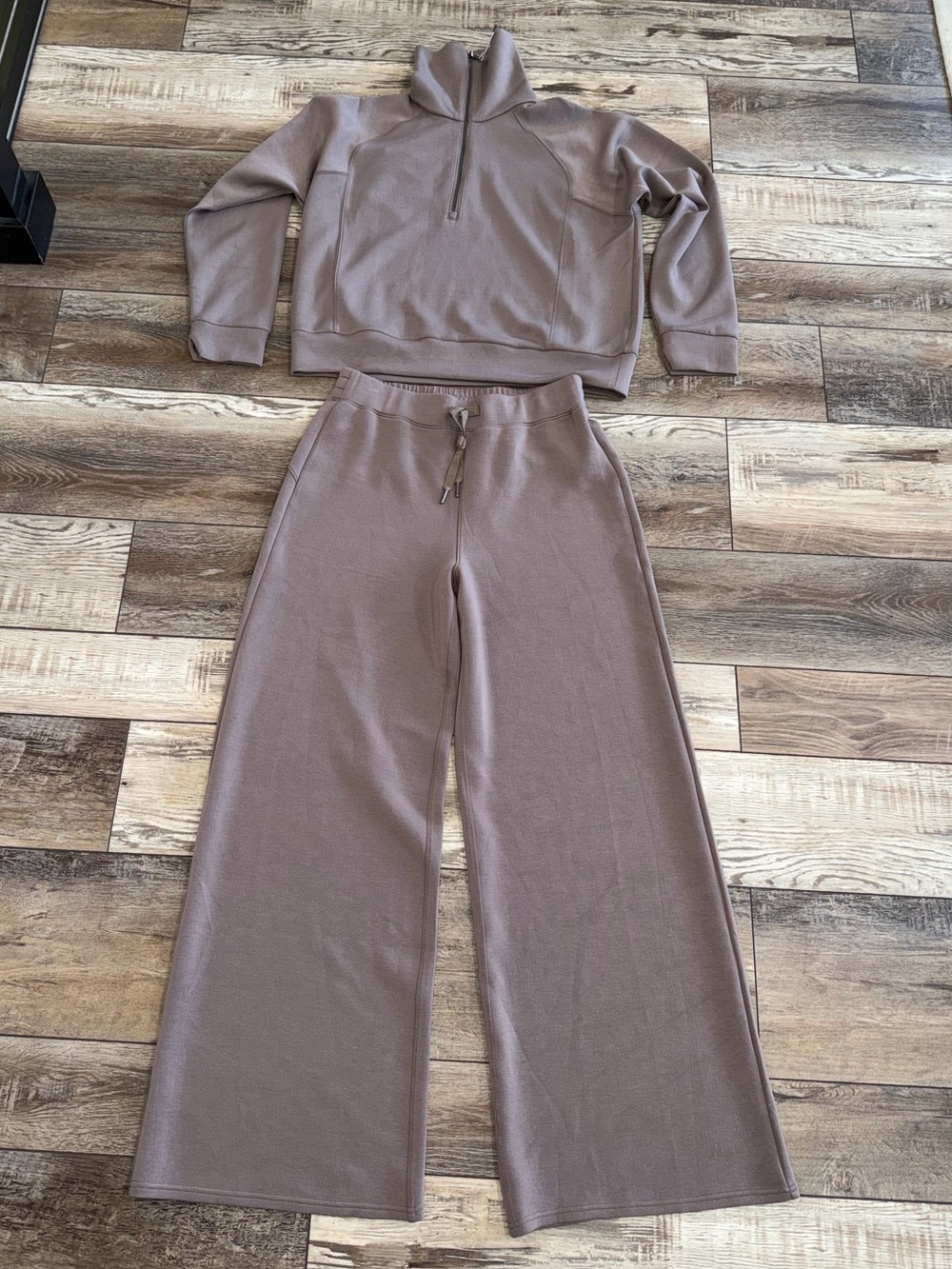 Spanx AirEssentials Half Zip Jogger Set Taupe Women XL TG Loungewear 2-Piece